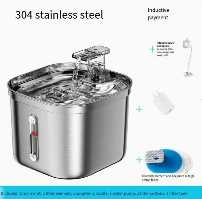 Fuente de Agua para Gatos de Acero Inoxidable de 2.2L con Filtros