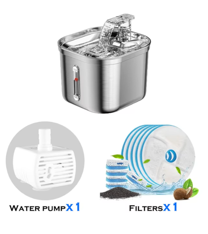 Fuente de Agua para Gatos de Acero Inoxidable de 2.2L con Filtros
