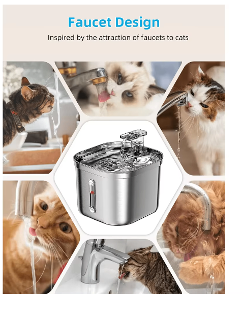 Fuente de Agua para Gatos de Acero Inoxidable de 2.2L con Filtros